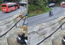 EN VIDEO: Bus se queda sin frenos, choca contra un carro y una casa, y cae por un abismo.