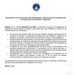 Aeronáutica Civil activa protocolos de búsqueda y salvamento tras emergencia de aeronave